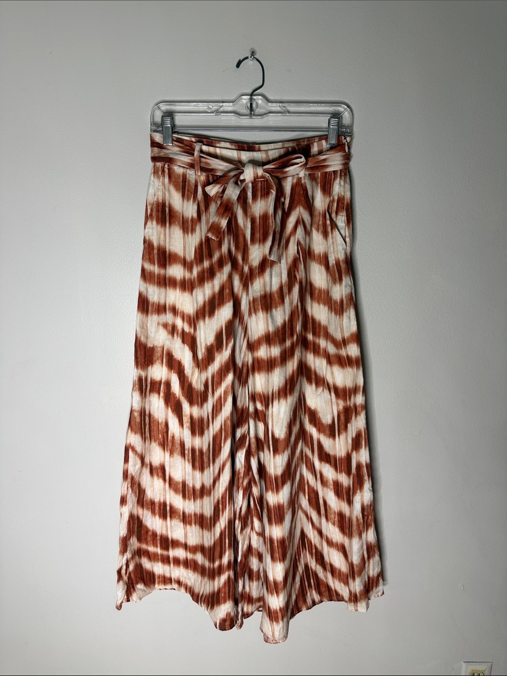 Banana Republic Rust and White Tie-Dye Wide Leg Linen Pants with Waist Tie 2P